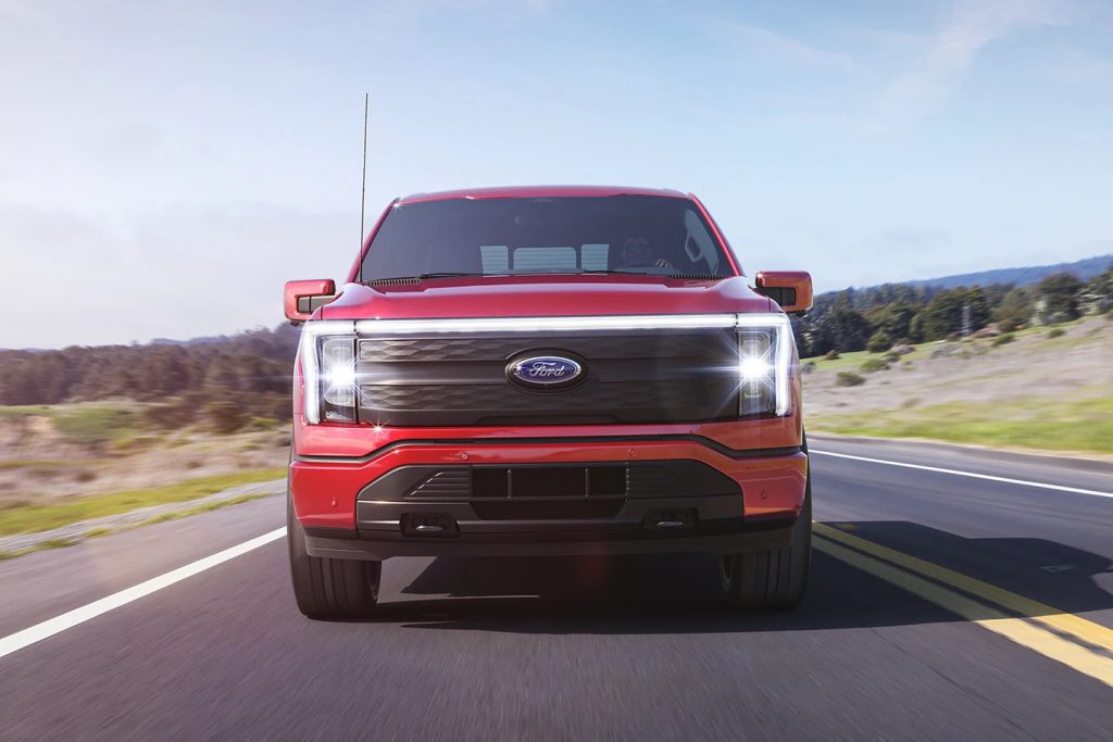 Ford F150 Lightning truck in red official image front