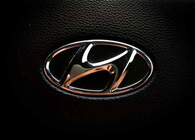 Hyundai logo with leather black background